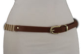 Faux Leather & Gold Metal Chain Links Skinny Belt S M